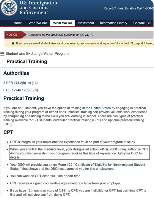 USCIS Regulation about CPT